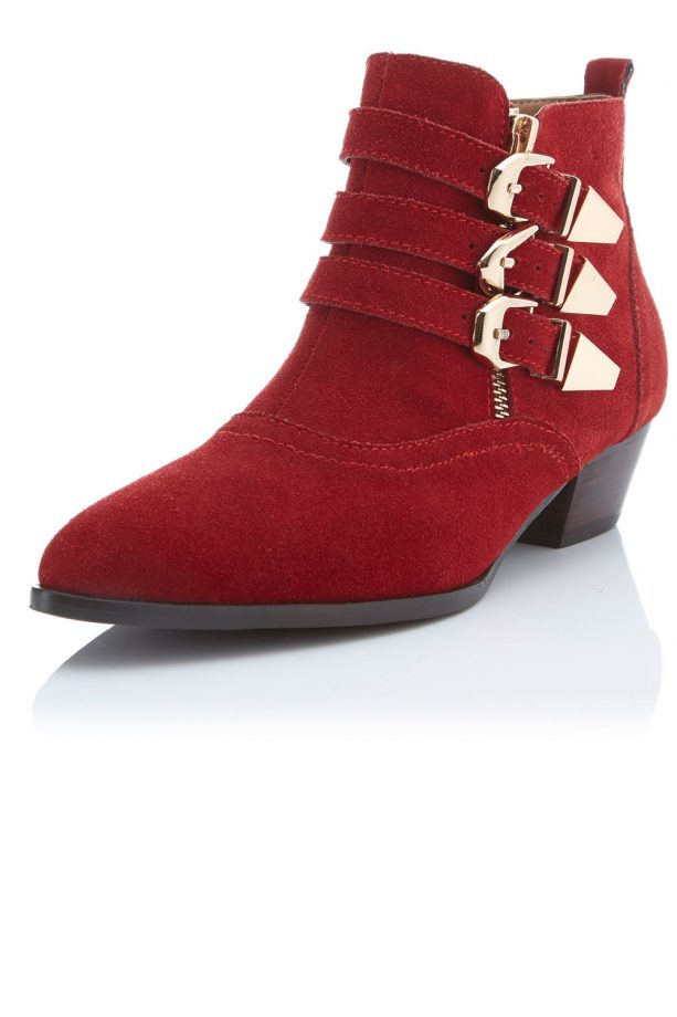 Miss Selfridge Nox Suede Red Buckle Boot, £69
