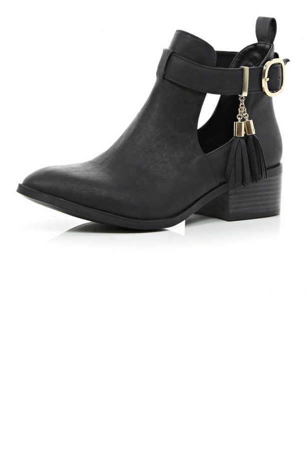 River Island Black Tassel Trim Cut Out Ankle Boots, £40