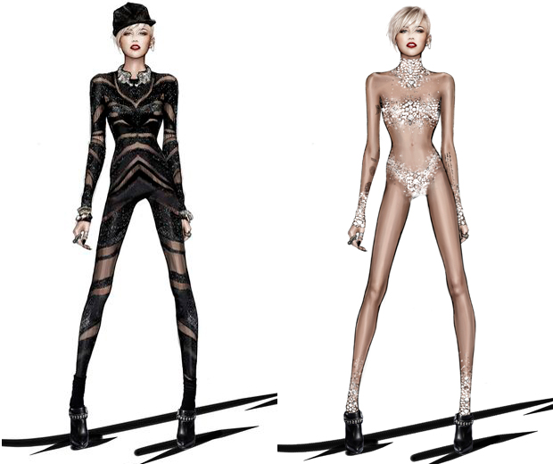 Cavalli has unveiled his amazing design's for Miley's Bangerz tour costumes