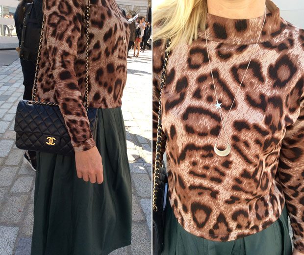 LOOK's Editor Ali Hall shows off her London Fashion Week day 3 outfit of Warehouse top and Asos skirt