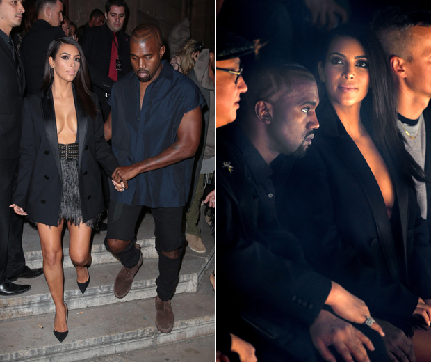 Kim Kardashian and Kanye West both flaunt their cleavages on the Lanvin FROW