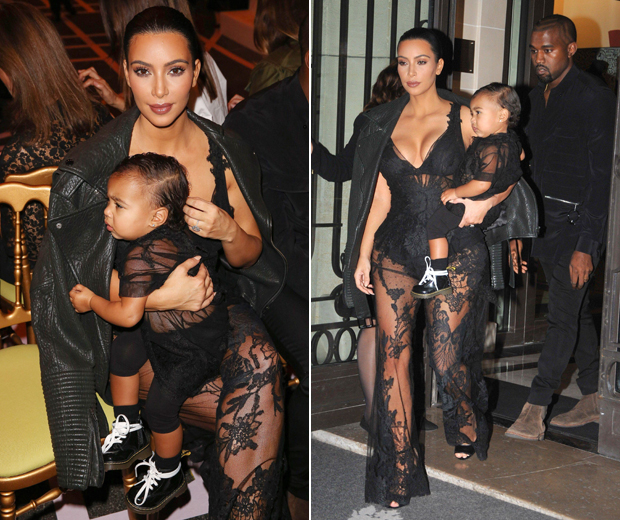 Kim Kardashian works matching lace with North West on the Givenchy FROW