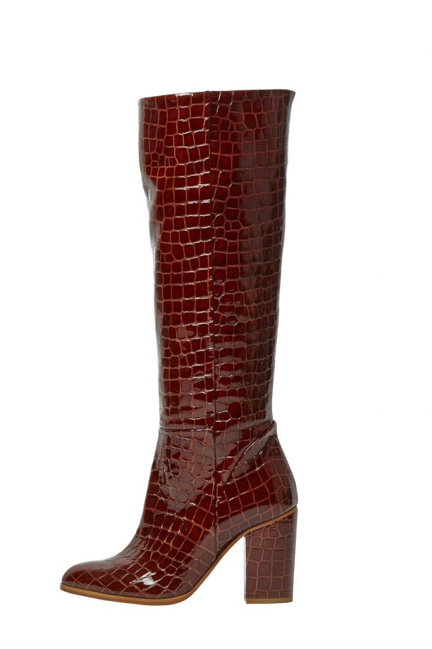 Office Tan Croc Embossed Leather Boots, Coming Soon
