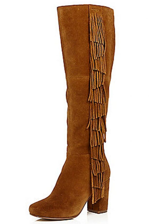 River Island Suede Fringed Knee High Boots, £95