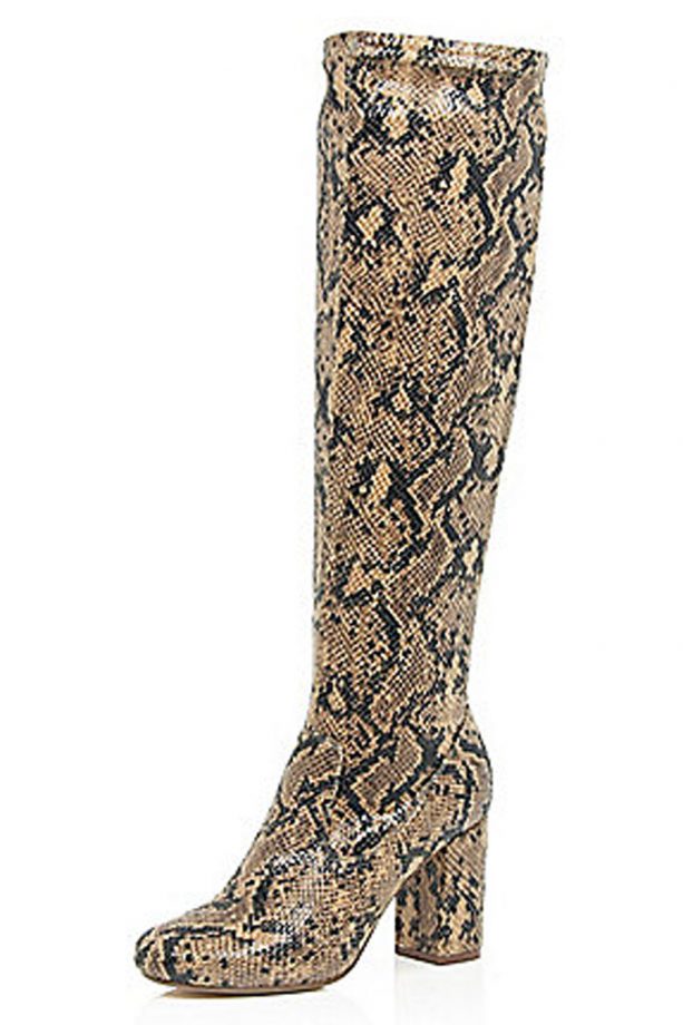 River Island Beige Snake Print knee High Boots, £75