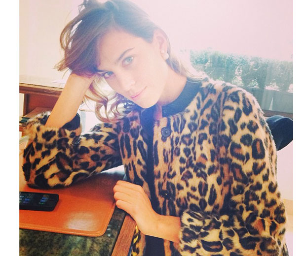 Alexa Chung works the faux fur trend leopard print coat