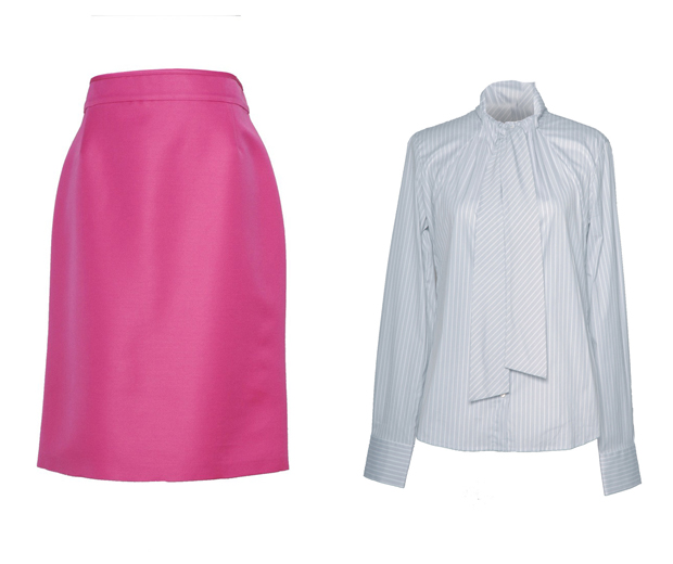 We're obsessed with this pink penicl skirt and pussy-bow blouse- both have 90% off!