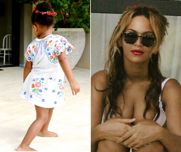 Beyonce and Blue Ivy rock matching rosebud hair garlands on a family holiday with Jay Z