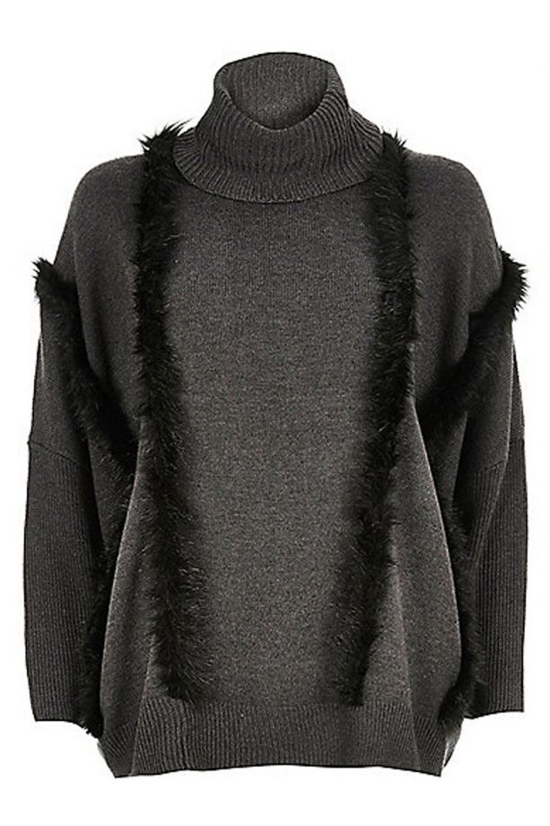River Island Grey Knitted Faux Fur Trimmed Jumper, £50