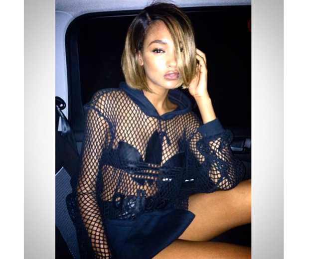 Jourdan Dunn rocks Jeremy Scott's mesh Adidas hoodie and looks totally hot