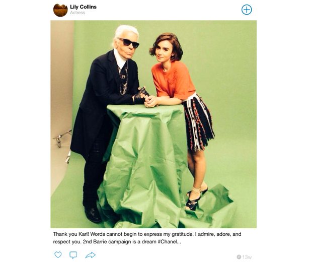 Lily and Karl hanging out on the set of the Barrie shoot