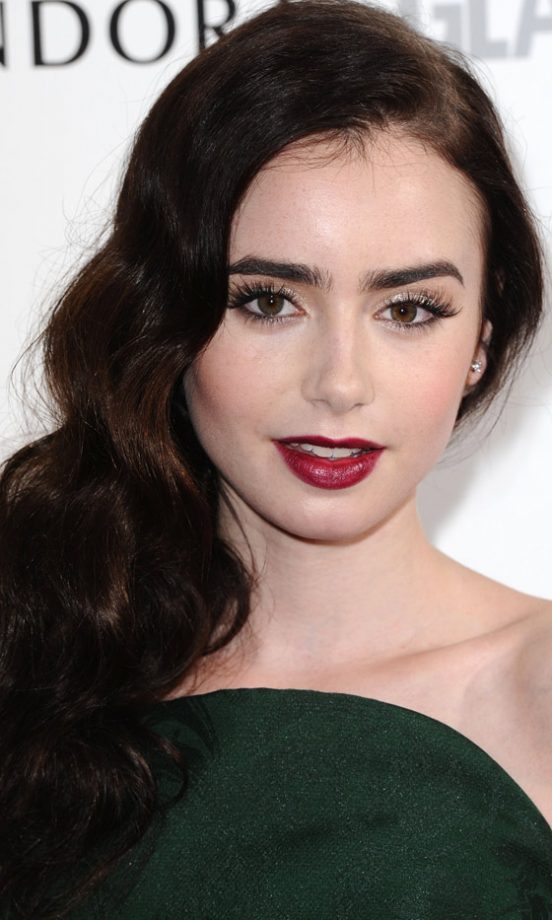Long Haircut: Lily Collin's Side Swept Curls Look Great On Hair That's One-Length, 2012