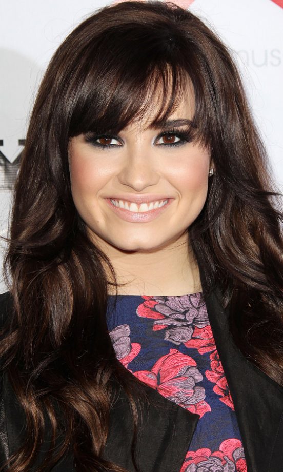 Demi Lovato's Sweeping Fringe Looks Fab With Her Dark Hair, 2012