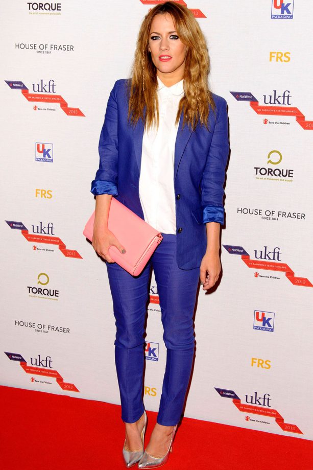 Caroline Flack Opts For A Blue Suit At The Natwest UK Fashion And Textile Awards In London, 2013