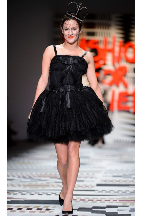 Caroline Flack Makes Her Catwalk Debut In A Tulle Prom Dress At The Fashion For Relief Show In London, 2015