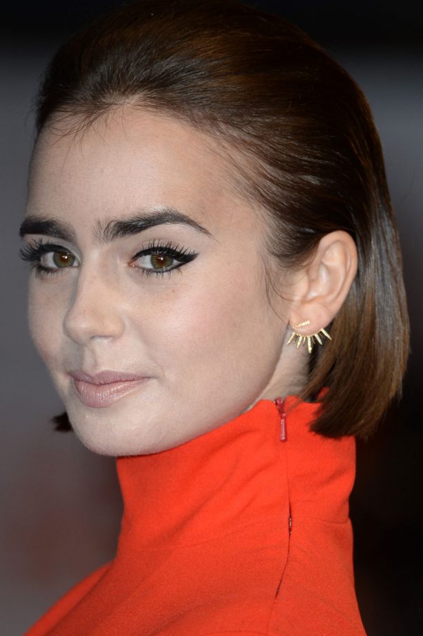 Lily Collins Slicks Back Her Short Hair For The 'Love, Rosie' London Premiere, 2014