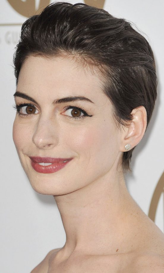 Anne Hathaway's Slicked Back Short Hairstyle At The Annual Producers Guild Of America Awards, 2013