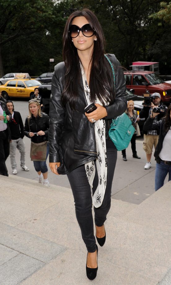 Kim Kardashian Looks Casually Cool In New York Carrying A Chanel Bag And Wearing A Scarf By Alexander McQueen, 2011