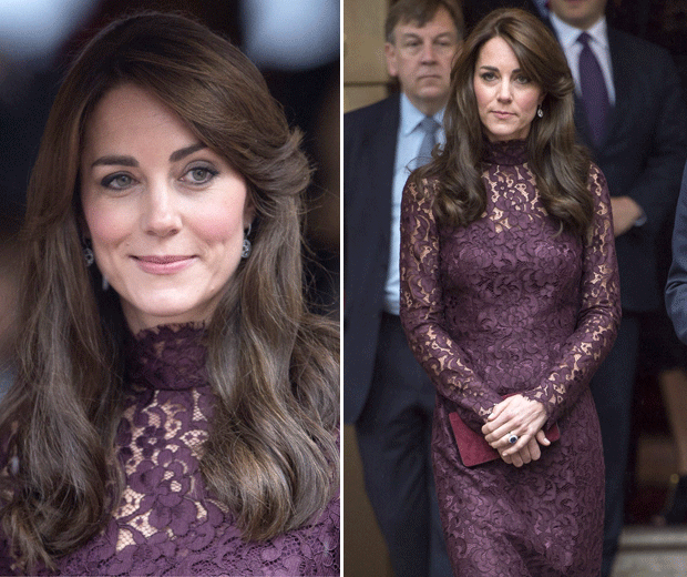 Kate Middleton opted for a vampy lace D&G dress in London earlier today