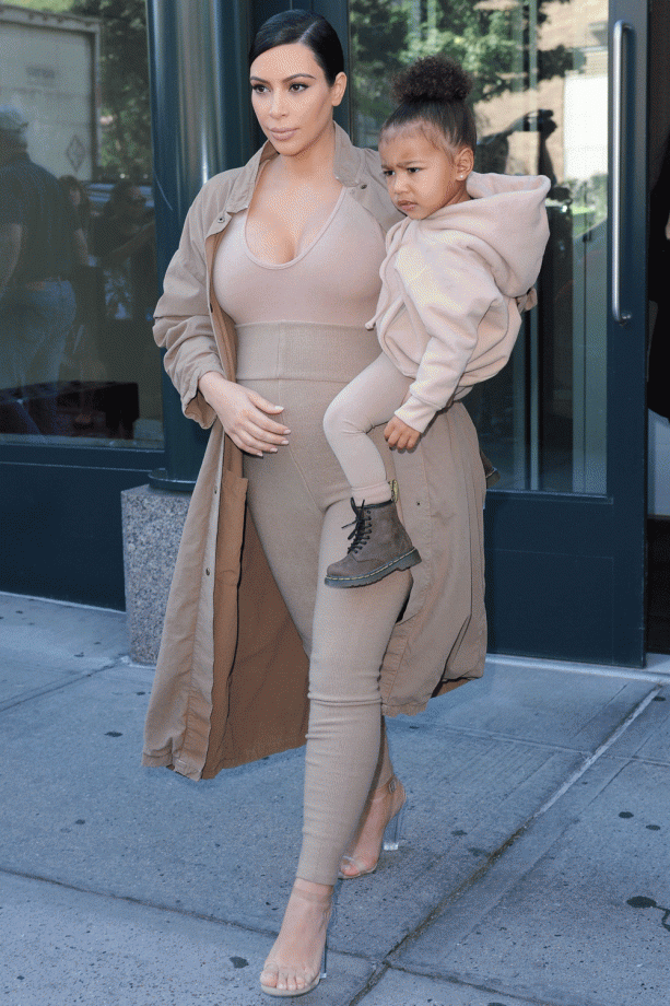 Kim Kardashian And North West Go Matchy Matchy In Autumn Neutrals For Kanye's Adidas NYFW Show, 2015
