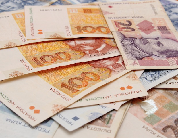 Croatian Kuna banknotes layed out