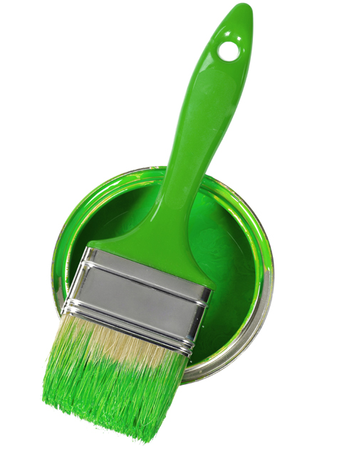 image of tin of green paint and a brush