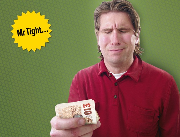 Mr Tight sweating handing over cash