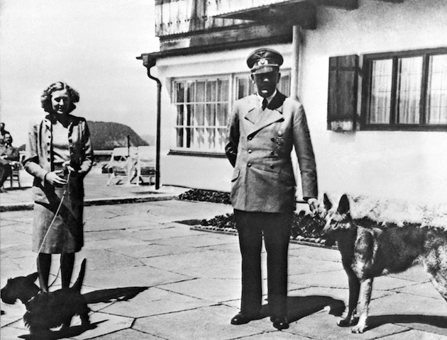 Undated photo of Adolf Hitler and his mistress Eva Braun posing on the Terrace of the Berghof, Berchtesgeden, Germany. (AP Photo).