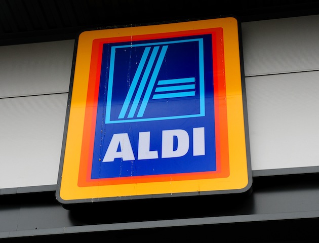 General view of Aldi supermarket logo in Swadlincote, South Derbyshire. PRESS ASSOCIATION Photo. Picture date: Wednesday August 1, 2012. See PA story. Photo credit should read: Rui Vieira/PA Wire