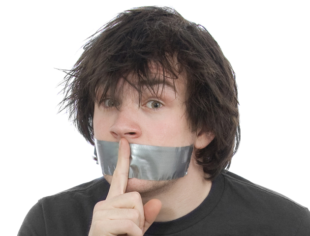 image of man with gaffer tape over mouth