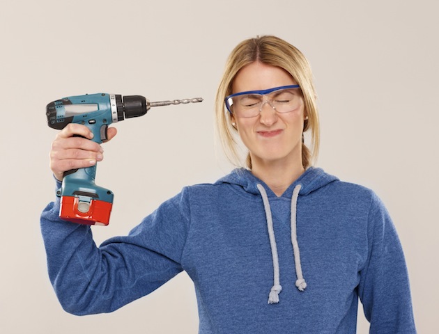 Orgasms: woman holding a drill to her head