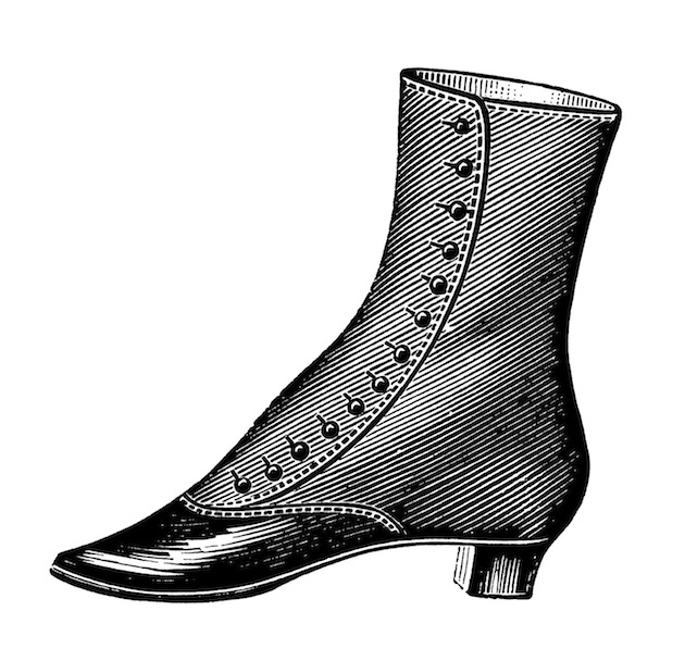 Illustration of shiny Victorian button-up boot