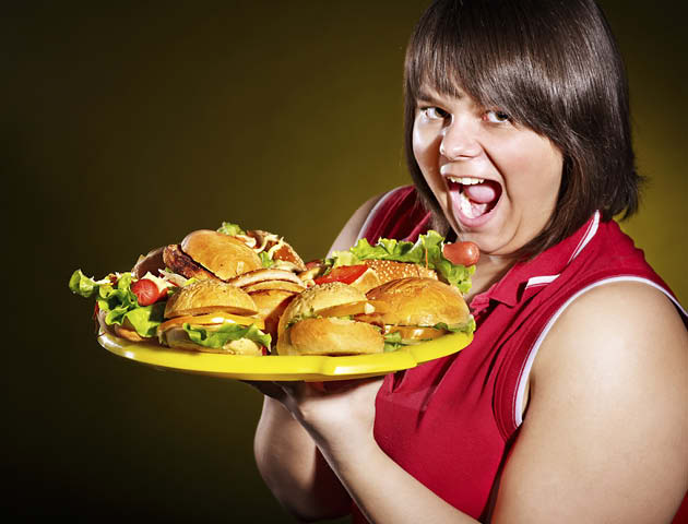 woman with lots of food