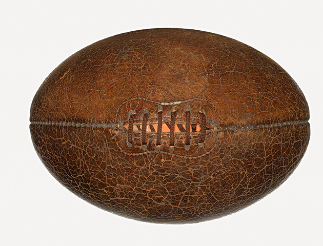 MINIMUM USAGE FEE £35. Please call Rex Features on 020 7278 7294 with any queries. Mandatory Credit: Photo by Image Source/REX/Shutterstock (601401a) Old rugby ball STOCK