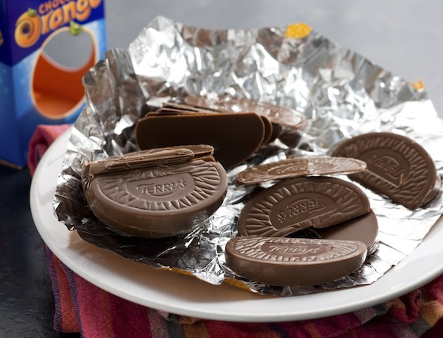 "Wakefield, England - February 2, 2013: Terry's Chocolate Orange segments on a plate. Made by Kraft foods."
