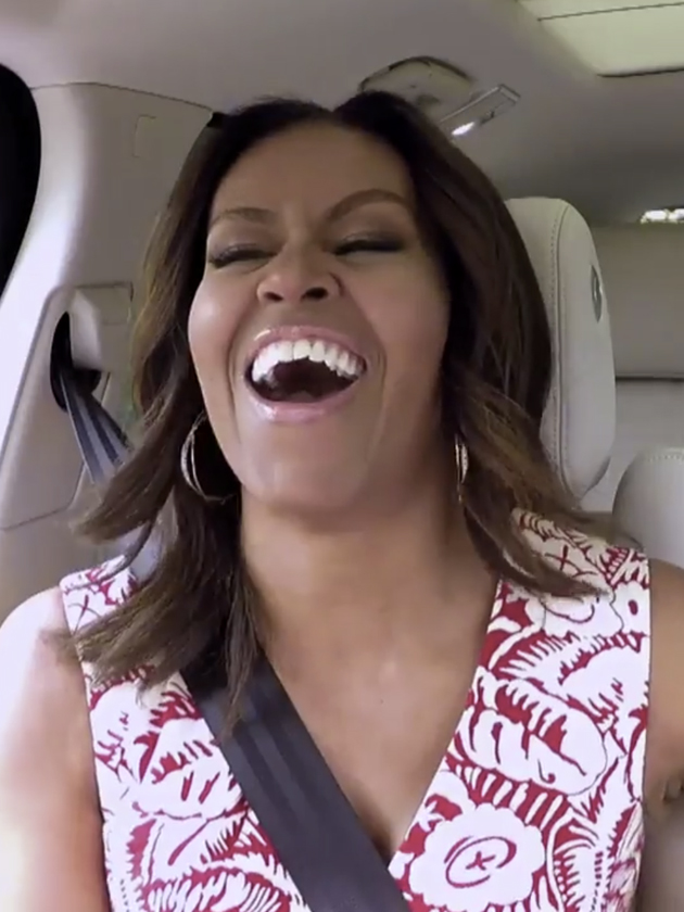 WATCH Michelle Obama rap in carpool karaoke with James Corden