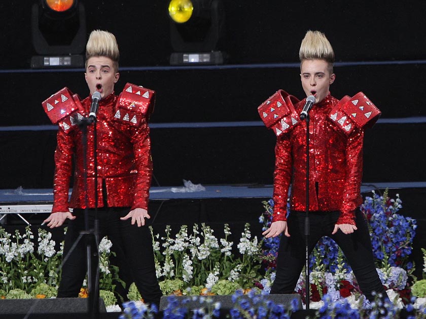 Jedward perform ahead of the speech by US President Barack Obama in College Green, Dublin, during his visit to Ireland at the start of a week-long tour of Europe.