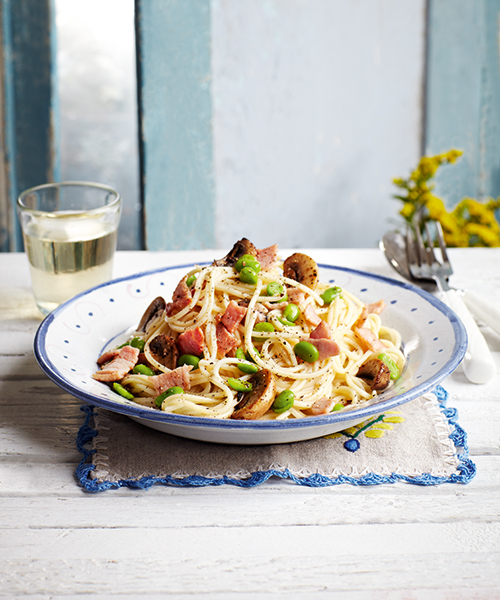 Slimming World creamy mushroom and broad bean carbonara