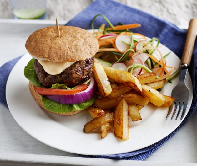 Thaistyle turkey burger with chips Woman Magazine