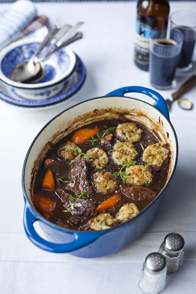 Braised stout beef & carrot stew with delicious parsley dumplings