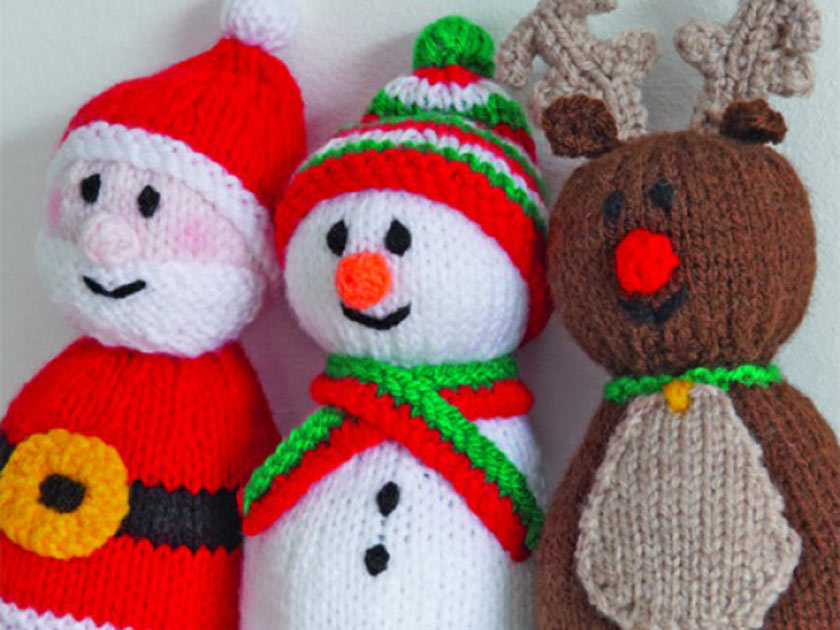 Get festive with a Santa, reindeer and snowman knitting pattern