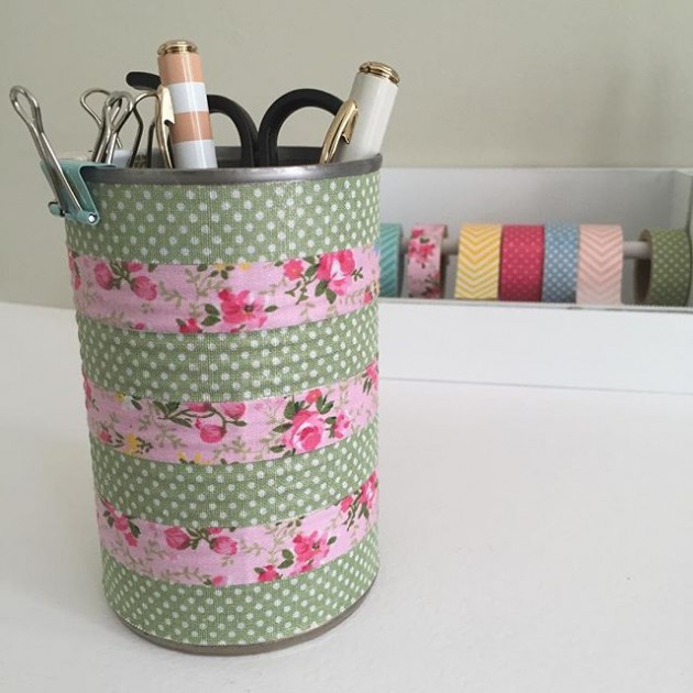 Upcycled tin can pencil pot