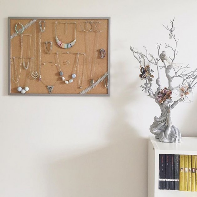 Cork jewellery board on wall