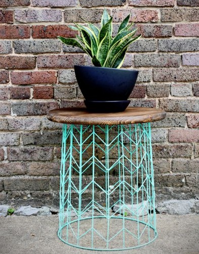Upcycled bin project with plant