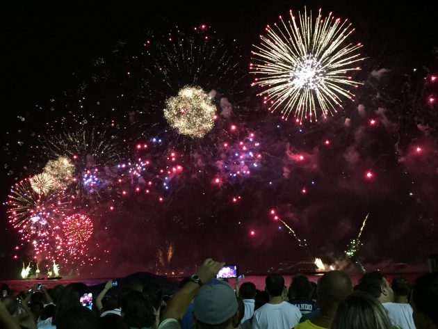 New yearâs eve on Copacabana Beach in Rio de Janeiro, Brazil