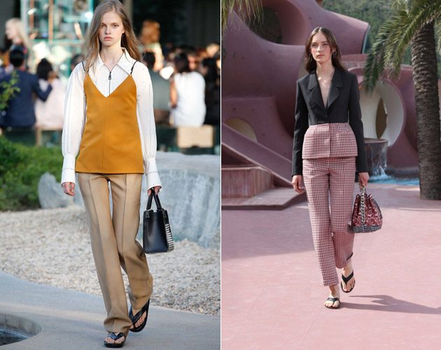 Flip flops featured in the Resort collections of Louis Vuitton (L) and Dior (R) for 2016