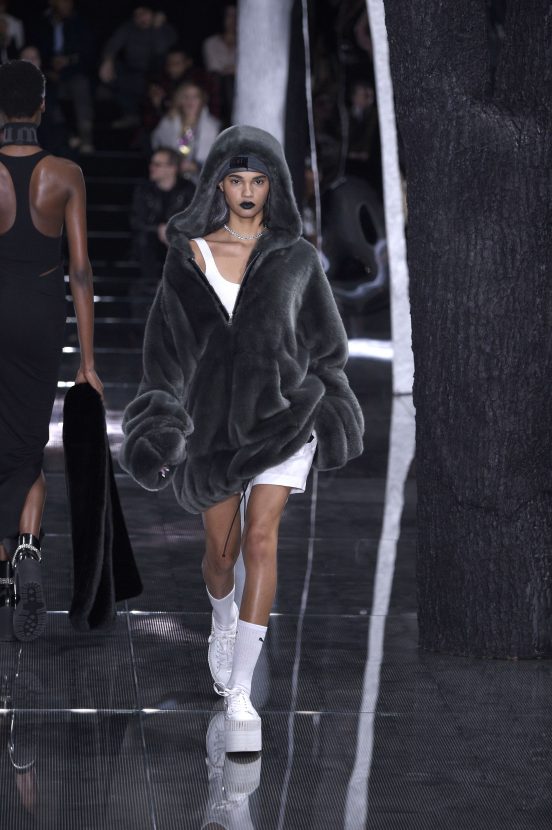 Mandatory Credit: Photo by REX/Shutterstock (5587817an) Model on the catwalk Fenty Puma by Rihanna show, Runway, Fall Winter 2016, New York Fashion Week, America - 12 Feb 2016 SAME OUTFIT AS DRAKE