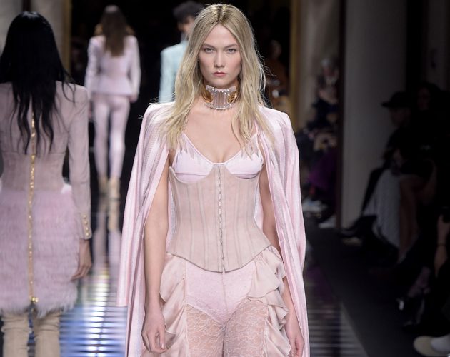 Ruffled and lace corsets on the Balmain AW16 catwalk