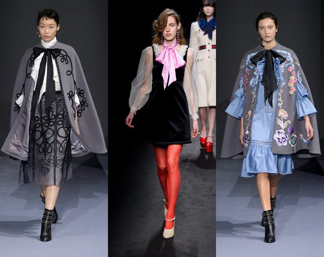 Temperley London and Gucci (middle image) put the pussybow centre stage for AW16