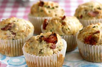 Edam, bacon and sun-dried tomato muffins